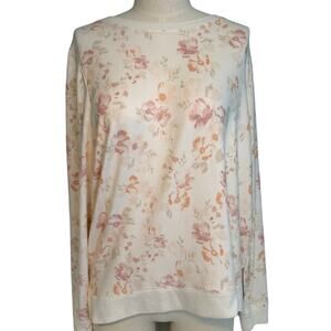 Lucky Brand Women’s Floral Lightweight Sweater XL Cream Pink Pullover